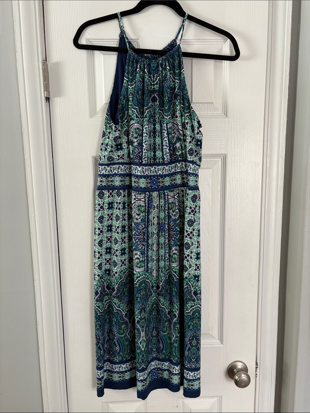 CB Established 1962 Halter Neck Dress Teal Green Paisley Geometric Print Size 12